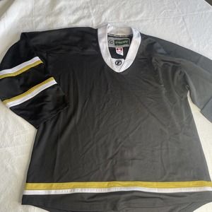 Tron hockey jersey Sz 50 XL ? Black Blank jersey Gold White Stripes NHL NCAA